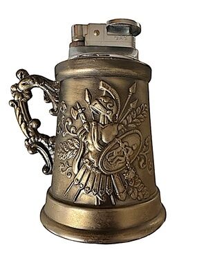 Vintage Pewter Medieval TANKARD Table Lighter 4”x 2.5” Copper Tone JJJ Japan